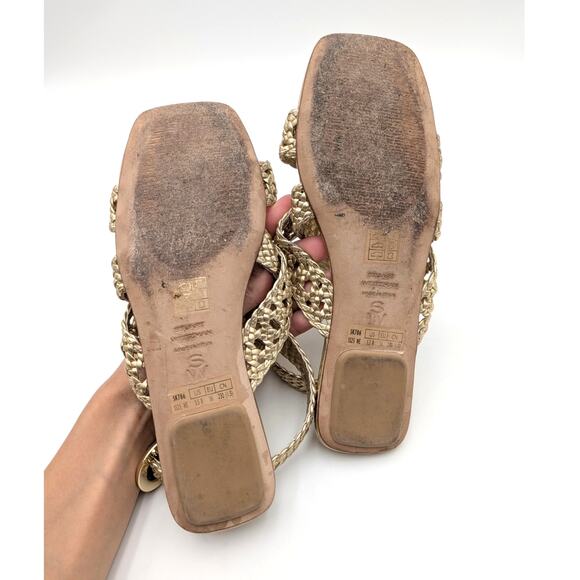 Stuart Weitzman Thea Flat Sandal Women's Ankle Strap Gold Size US5.5B EU36 - Picture 8 of 11